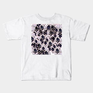 blue grey purple black and white abstract geometric pattern Kids T-Shirt